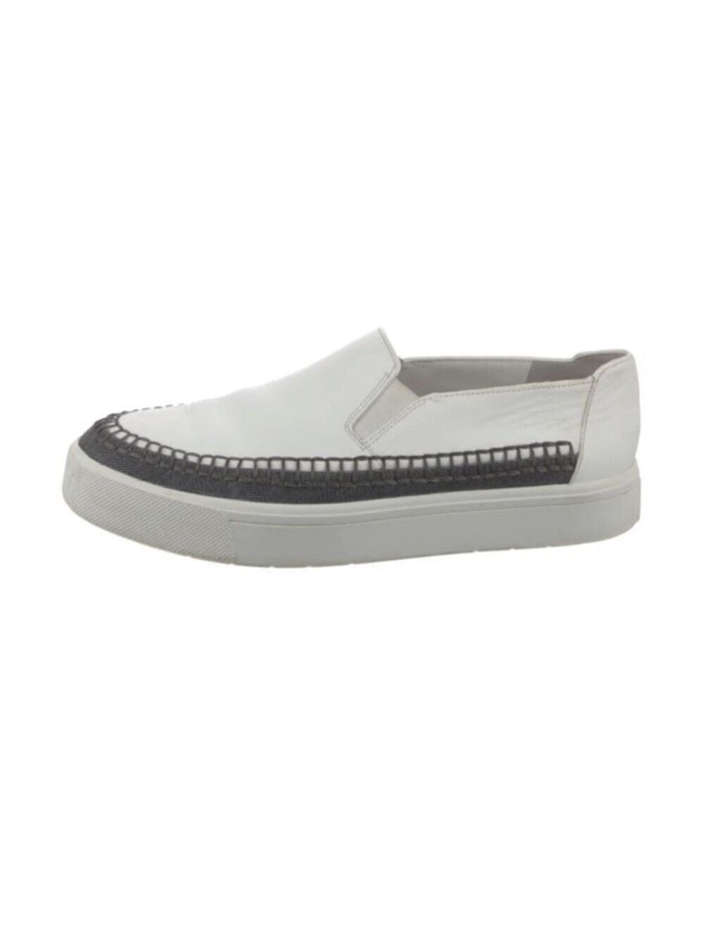 Vince White Leather whipstitch canvas trim Slip ons size 6.5m